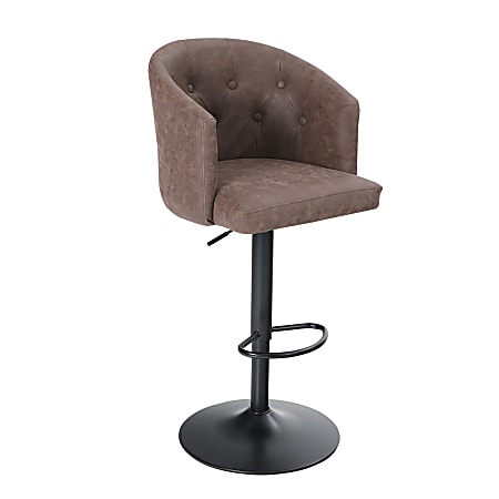 ALPHA HOME Adjustable Swivel PU Leather Round Bar Stool With Back, Brown/Black