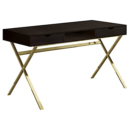 Monarch Specialties Bethany 48"W Computer Desk, Espresso/Gold