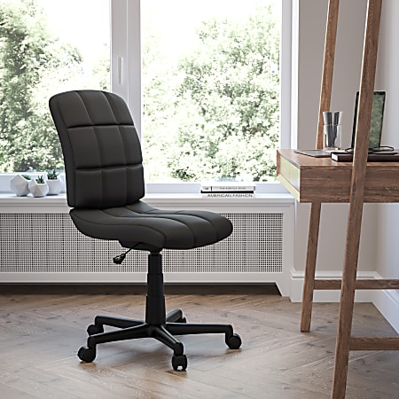 Flash Furniture Quilted Vinyl Mid-Back Swivel Task Chair, Armless,  Black