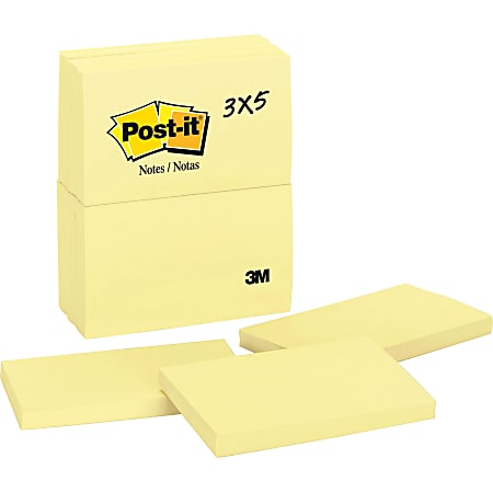 Post it® Notes, 100 Total Notes, 3" x 5", Canary Yellow