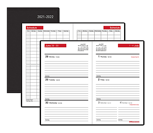 Office Depot® Brand Weekly Academic Planner, 4" x 6-3/8", Black, July 2021 to June 2022