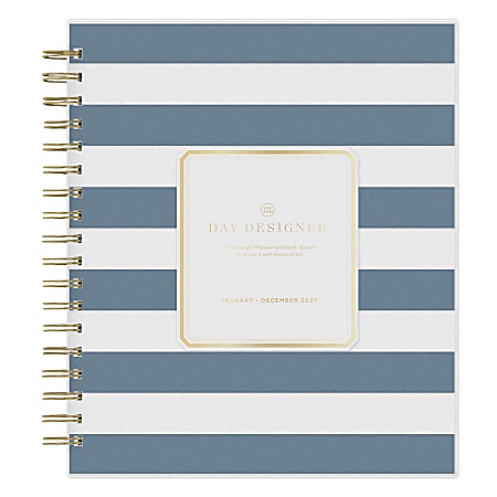 2027 Blue Sky Day Designer Navy Stripe Daily Planner, 8x10, Frosted Cover, Safety Wirebound, Jan-Dec 2027, Qty 1