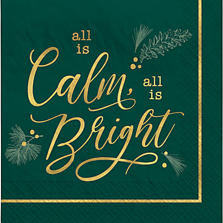 Amscan Christmas Calm And Bright Lunch Napkins, 6-1/2" x 6-1/2", Green, Pack Of 48 Napkins