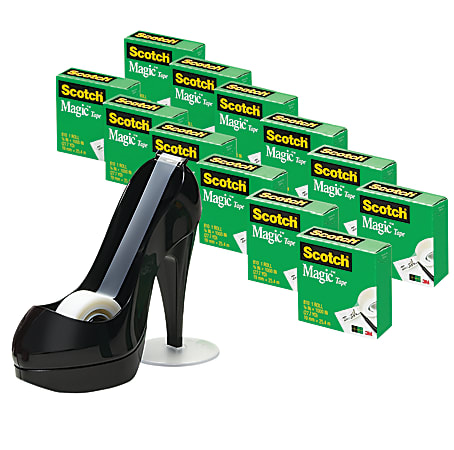 Scotch® Magic™ 810 Tape With Black Shoe Dispenser, 3/4" x 1,000", Clear, Pack Of 12 Rolls