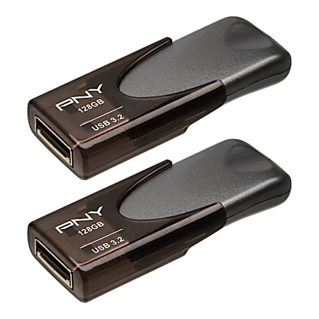 PNY Elite Turbo Attaché 4 USB 3.2 Flash Drives, 128 GB, Dark Gray, Pack Of 2 Flash Drives