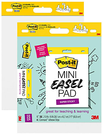 Post-it Notes Super Sticky Easel Pads, 15" x 18", Mini, White, Pack Of 2 Pads