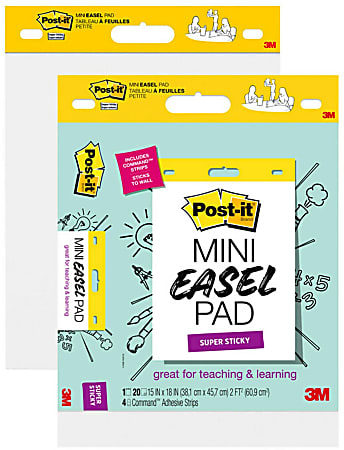 Post-it® Super Sticky Mini Easel Pads, 15" x 18", 2 Pads, 20 Sheets/Pad, Back to School Supplies for Classrooms, White