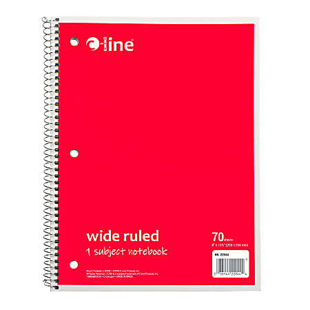 C-Line Wide Rule Spiral Notebooks, 8" x 10-1/2", 1 Subject, 70 Sheets, Red, Case Of 24 Notebooks
