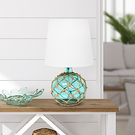 Lalia Home Maritime Glass And Rope Table Lamp 14 3 4 H White Aqua