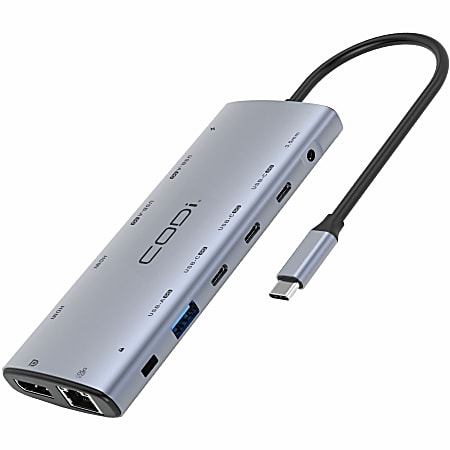 CODi 12-in-1 Multi-Port Hub - for Monitor/Projector - Charging Capability - USB Type C - 3 Displays Supported - HB0121