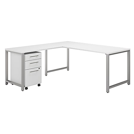 Bush Business Furniture 400 Series 72"W L Shaped Desk with 48"W Return and 3 Drawer Mobile File Cabinet, White, Standard Delivery