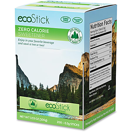 ecoStick Stevia Sweetener Packets - Packet - Artificial Sweetener - 200/Box