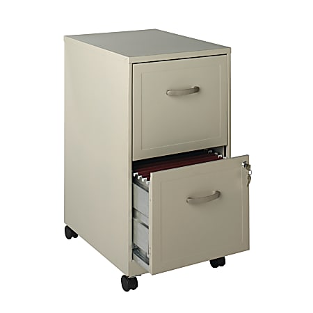 Realspace 18"D 2-Drawer Letter-Size Metal Mobile Vertical File Cabinet, Stone