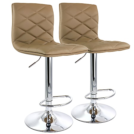 Elama Adjustable Diamond-Tufted Faux Leather Bar Stools, Camel/Chrome, Set Of 2 Stools