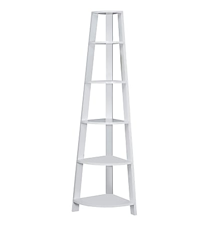 Monarch Specialties Karlee 72"H 5-Shelf Corner Bookcase, White