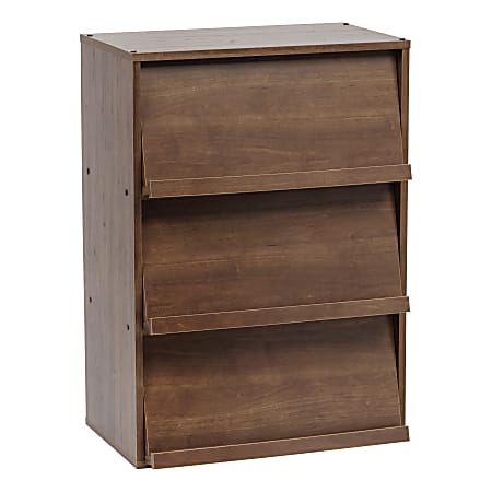 IRIS Wood Shelf With Pocket Doors, 3-Tier, Brown