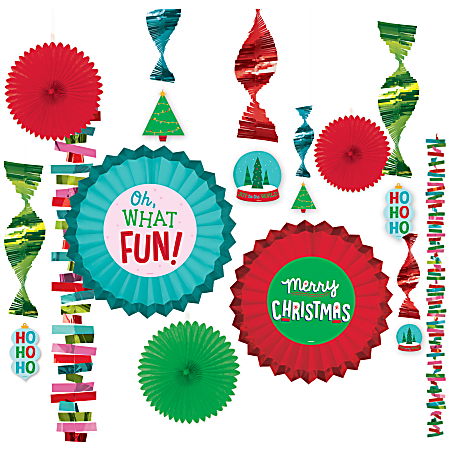 Amscan 290177 Christmas Merry And Bright Paper Fan Decorating Kit, Multicolor