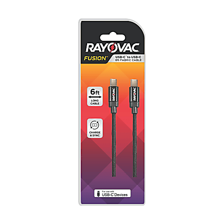 Rayovac USB-C To USB-C Cable, 6', Black, RV2418