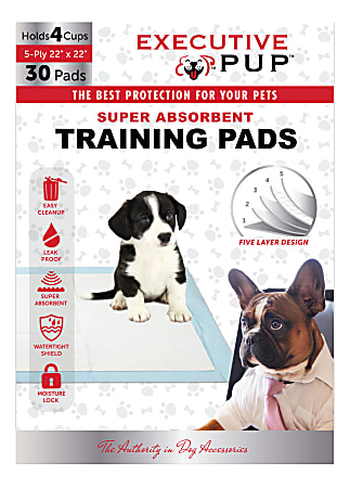 Executive Pup Waste Training Pads, 22" x 22", White, Pack Of 30 Pads