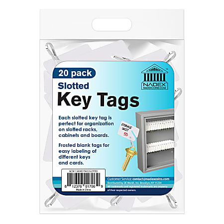 Nadex Slotted Key Tags, White, Pack Of 20