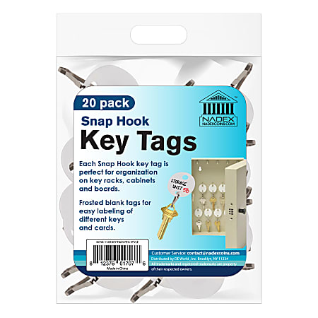 Nadex Oval Key Tags, White, Pack Of 20 Tags