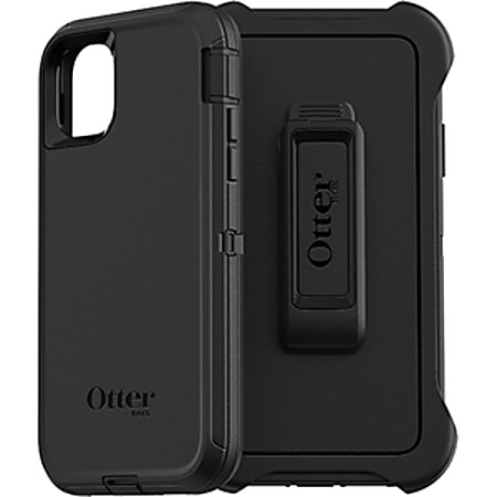 OtterBox Defender Carrying Case (Holster) Apple iPhone 11 Smartphone - Black - Dirt Resistant Port, Dust Resistant Port, Lint Resistant Port, Anti-slip, Drop Resistant - Polycarbonate Shell, Synthetic Rubber Cover, Polycarbonate Holster - Belt Clip