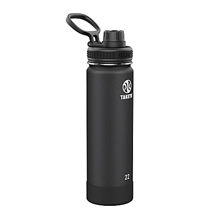 Takeya Actives Vacuum Insulated Stainless Steel Water Bottle With Spout Lid, 22 Oz, Onyx