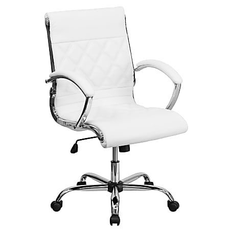 Flash Furniture Designer LeatherSoft™ Faux Leather Mid-Back Swivel Office Chair, White/Chrome