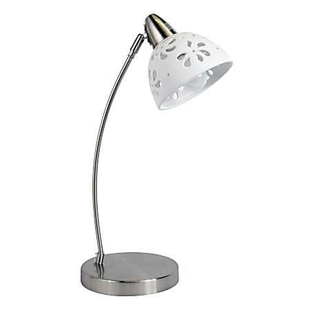 Simple Designs Desk Lamp with Porcelain Flower Shade, 20.28"H, White/Brushed Nickel
