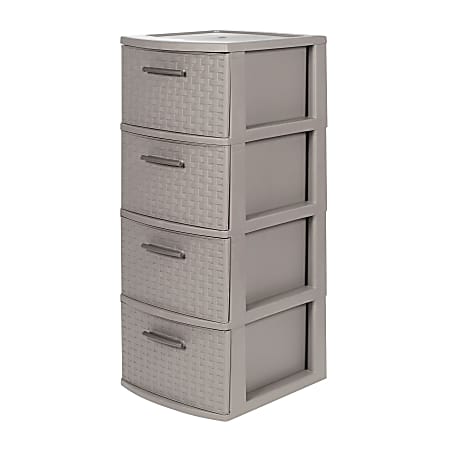 Inval By MQ 32"H 4-Drawer Rattan Storage Cabinet, Taupe