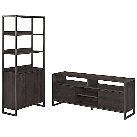 kathy ireland® Home by Bush Furniture Atria TV Stand And 5 Shelf Bookcase With Doors, Charcoal Gray, Standard Delivery