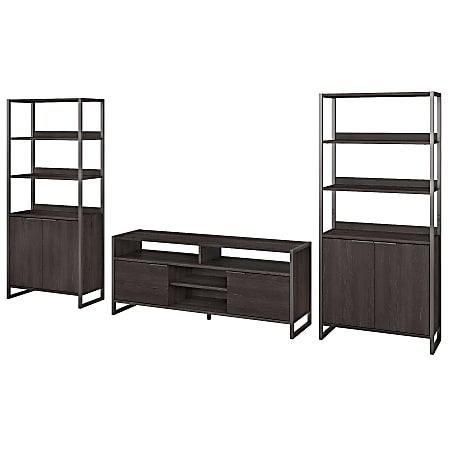 kathy ireland® Home by Bush Furniture Atria TV Stand with 5 Shelf Bookcases, Charcoal Gray, Standard Delivery