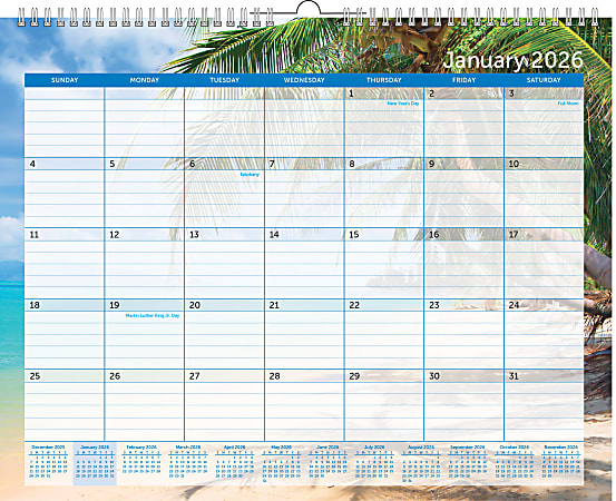 2026 Office Depot® Brand Monthly Wall Calendar, 15" x 12", Paradise, January to December