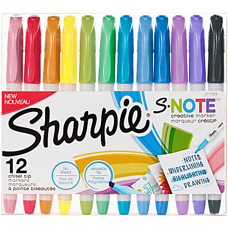 S-Note Creative Markers, Assorted Ink Colors, Bullet/Chisel Tip, White  Barrel, 8/Pack
