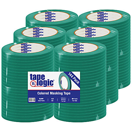 Tape Logic® Color Masking Tape, 3" Core, 0.25" x 180', Dark Green, Case Of 144