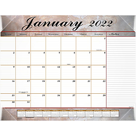 AT-A-GLANCE® Stone Monthly Desk Calendar, 21-3/4" x 17", Burgundy Marble, January 2022 To December 2022, 89702