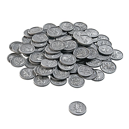 Learning Resources® Bulk Play Money, Quarters, 1" x 1", Grades Pre-K - 8, Pack Of 100