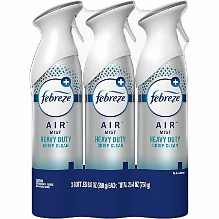 Febreze Air Freshener Spray - Spray - 8.8 fl oz (0.3 quart) - Crisp Clean - 3 / Pack - Odor Neutralizer, VOC-free, Heavy Duty Febreze Air Freshener Spray - Spray - 8.8 fl oz (0.3 quart) - Crisp Clean - 3 / Pack - Odor Neutralizer, VOC-free, Heavy Duty