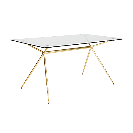 Eurostyle Atos Dining Table, 29-3/4”H x 60”W x 36”D, Matte Brushed Gold/Clear