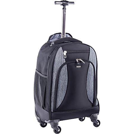 bugatti Carrying Case (Rolling Backpack) for 15.6" Notebook - Black/Gray - Polyster - Shoulder Strap, Telescoping Handle - 21" Height x 7.5" Width x 13" Depth