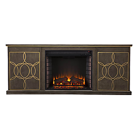 SEI Furniture Yardlynn Electric Fireplace, 24-1/2”H x 60-3/4”W x 15”D, Brown/Gold
