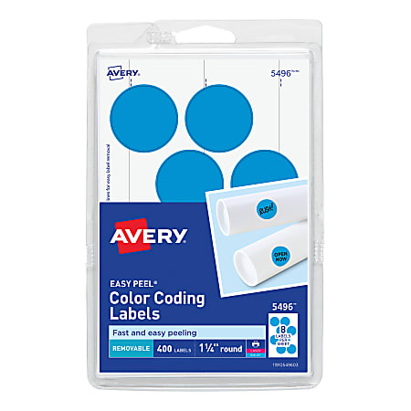 Avery® Removable Color-Coding Labels, 5496, 1-1/4" Diameter, Light Blue, Pack Of 400