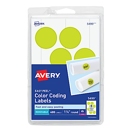 Avery Self Adhesive Removable Labels 5499 Round 1 14 Diameter Yellow Neon  Pack Of 400 - Office Depot