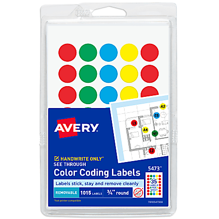 Avery&reg; Removable Color-Coding Round Labels, 5473, 3/4", Assorted Colors, Pack Of 1,015