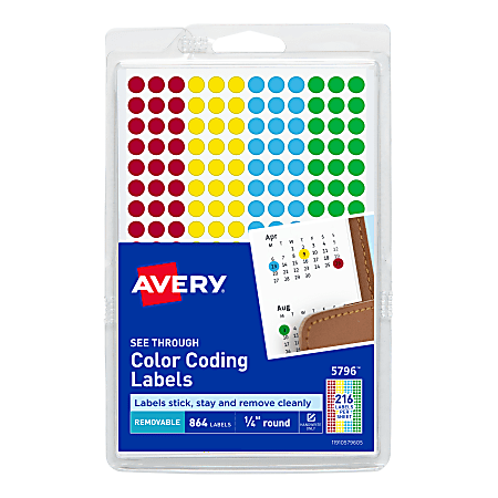 Avery® See-Through Color-Coding Removable Labels, Non-Printable,