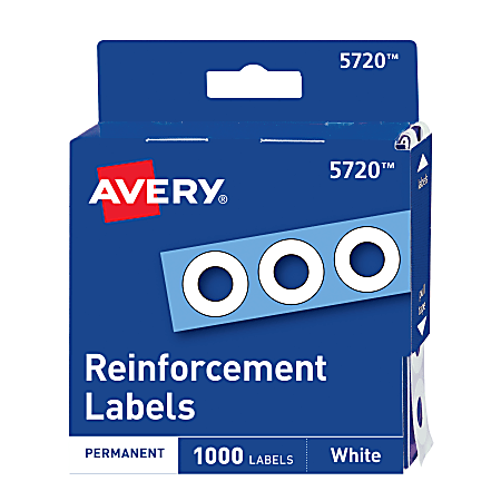 Avery® Permanent Self-Adhesive Hole Punch Reinforcement Labels, 1/4" Diameter, White, Pack Of 1,000