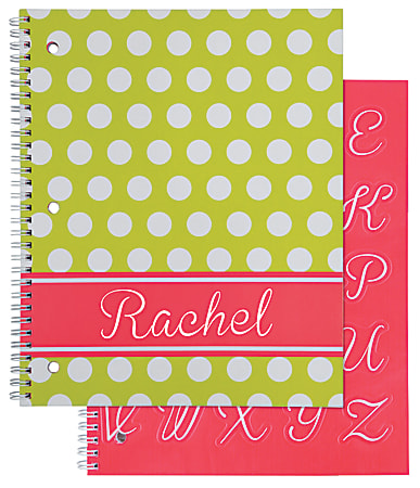 Office Depot® Brand Fashion Notebook, Personalizable, Dot, 8 1/2" x 10 1/2", College Ruled, 160 Pages (80 Sheets), Lime/White
