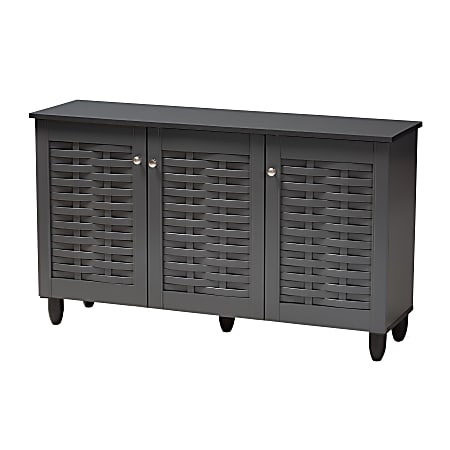 Baxton Studio Winda 3-Door Entryway Shoe Storage Cabinet, Dark Gray