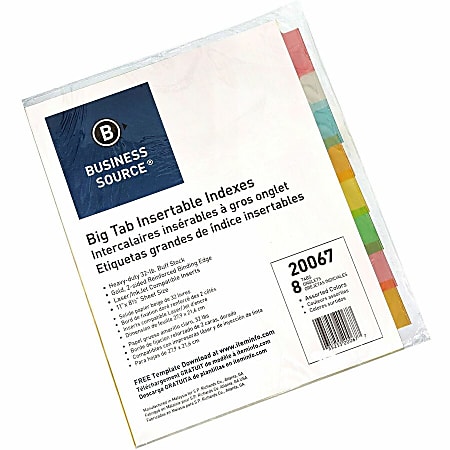 Business Source Reinforced Insertable Tab Indexes - 8 x Divider(s) - 8 Tab(s)/Set1.50