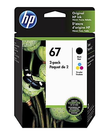 HP 67 Black And Tri-Color Ink Cartridges, Pack Of 2, 3YP29AN
